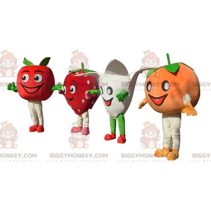 4 mascote do BIGGYMONKEY™ um tomate um morango uma flor e uma