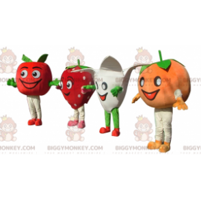 4 mascote do BIGGYMONKEY™ um tomate um morango uma flor e uma