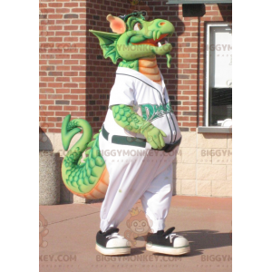 Traje de mascote de dragão verde gordo BIGGYMONKEY™ –