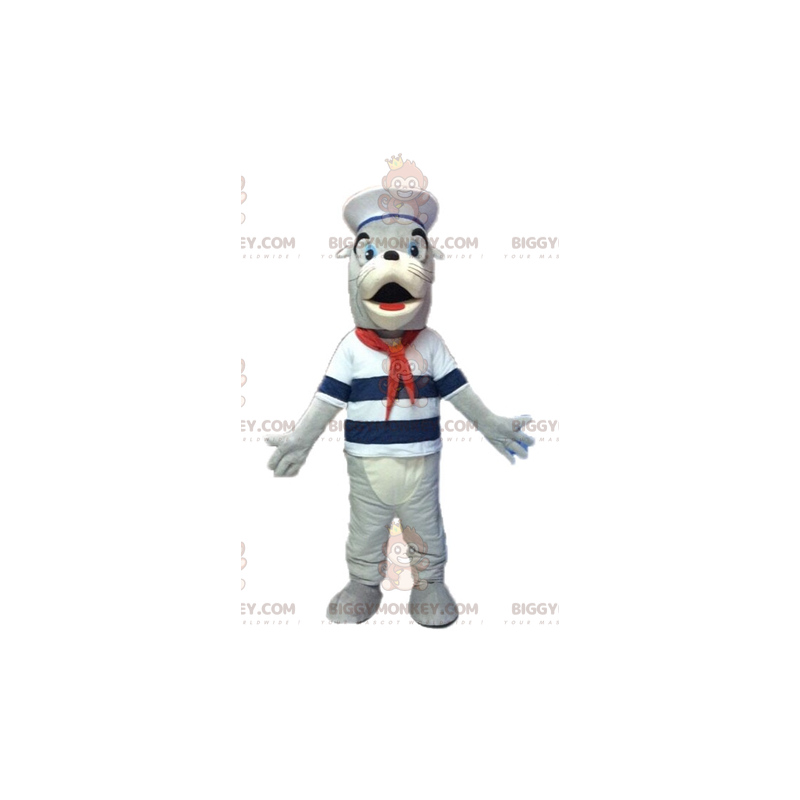 Costume de mascotte BIGGYMONKEY™ d'otarie grise et blanche