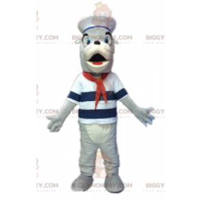 BIGGYMONKEY™ maskotdräkt av grått och vitt sjölejon klädd som
