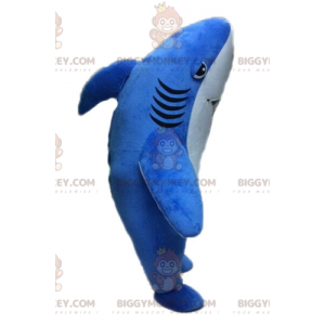 Disfraz de mascota de tiburón azul y blanco gigante