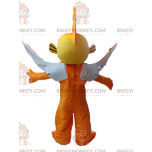Traje de mascote de peixe voador amarelo e laranja BIGGYMONKEY™