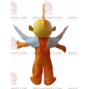 Traje de mascote de peixe voador amarelo e laranja BIGGYMONKEY™