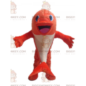 Disfraz de mascota BIGGYMONKEY™ de pez naranja y blanco.