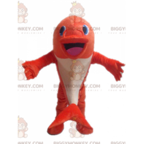 Traje de mascote BIGGYMONKEY™ de peixe laranja e branco. Traje