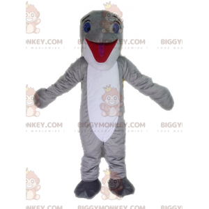 Traje de mascote de golfinho cinza e branco BIGGYMONKEY™. Traje