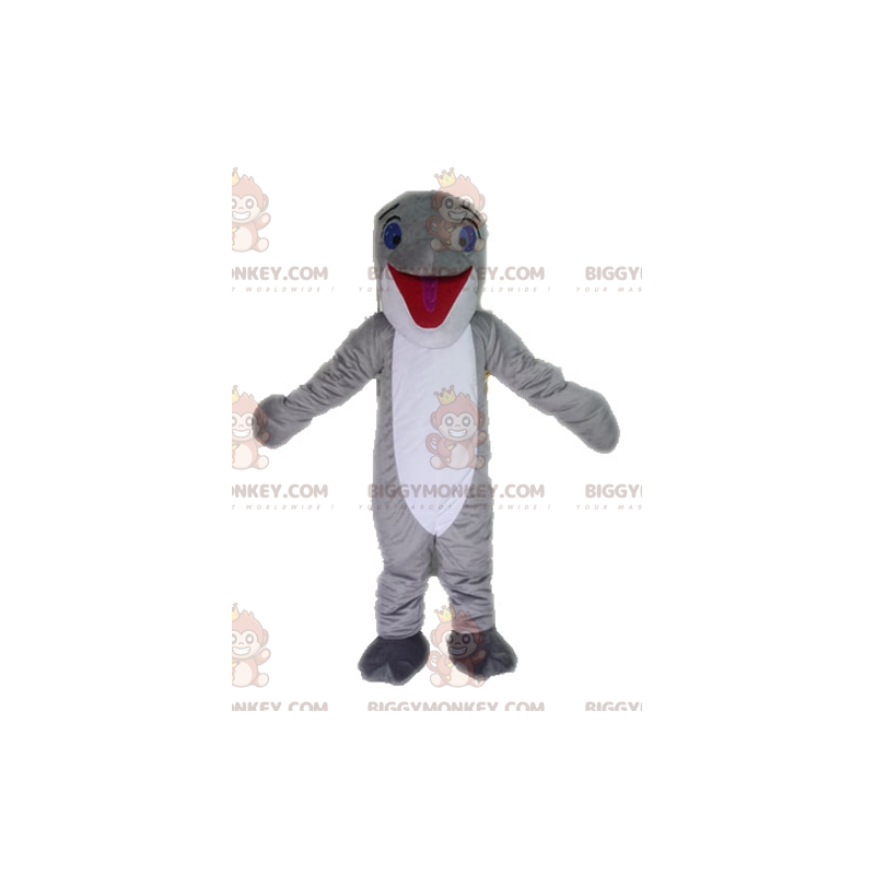 Costume de mascotte BIGGYMONKEY™ de dauphin gris et blanc.