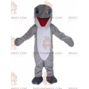 Costume de mascotte BIGGYMONKEY™ de dauphin gris et blanc.