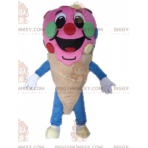 Costume de mascotte BIGGYMONKEY™ de cornet de glace rose.