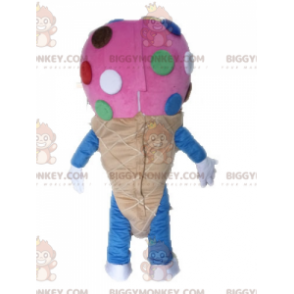 Kostým maskota BIGGYMONKEY™ s růžovým kornoutem zmrzliny.