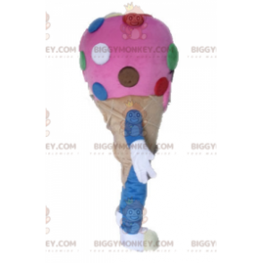 Vaaleanpunainen Ice Cream Cone BIGGYMONKEY™ maskottiasu. Ice