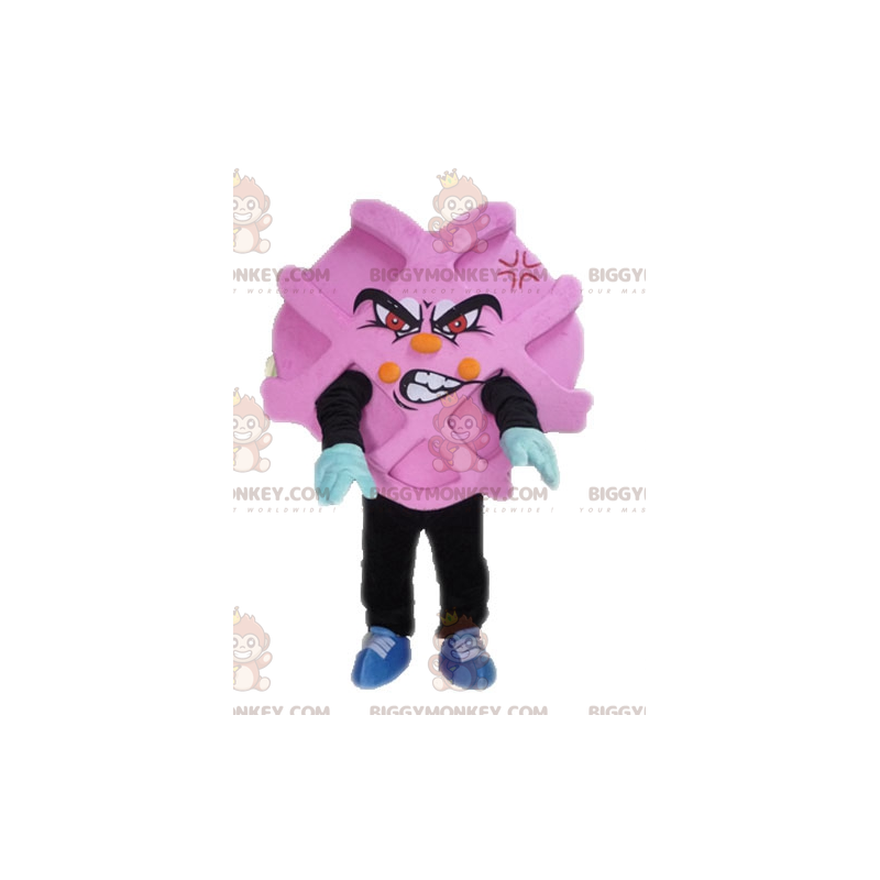 Traje de mascote promocional BIGGYMONKEY™ rosa e preto.