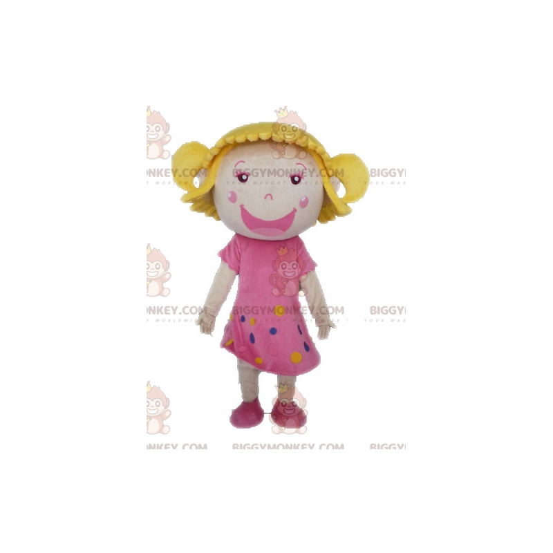 BIGGYMONKEY™ Mascot Costume Blonde Girl With Pink Dress -