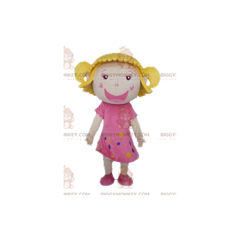 BIGGYMONKEY™ Mascottekostuum Blond meisje met roze jurk -