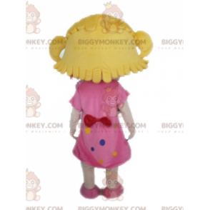 BIGGYMONKEY™ Maskottchen Kostüm blondes Mädchen mit rosa Kleid