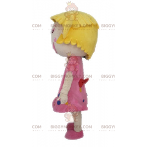 BIGGYMONKEY™ Maskottchen Kostüm blondes Mädchen mit rosa Kleid