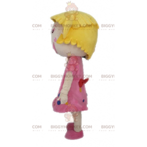 BIGGYMONKEY™ maskotkostume Blond pige med lyserød kjole -