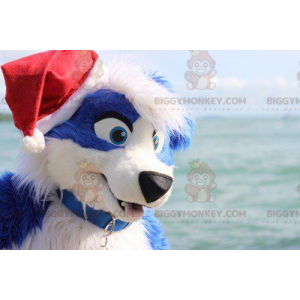 Blau-weißer Hund BIGGYMONKEY™ Maskottchen-Kostüm -