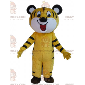 Gelbes und schwarzes Tiger-BIGGYMONKEY™-Maskottchen-Kostüm.