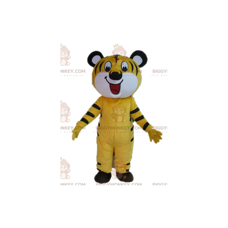Gelbes und schwarzes Tiger-BIGGYMONKEY™-Maskottchen-Kostüm.