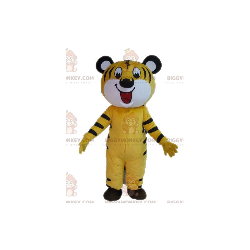 Traje de mascote BIGGYMONKEY™ de tigre amarelo e preto. Traje