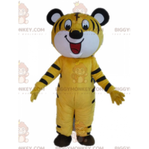 Traje de mascote BIGGYMONKEY™ de tigre amarelo e preto. Traje