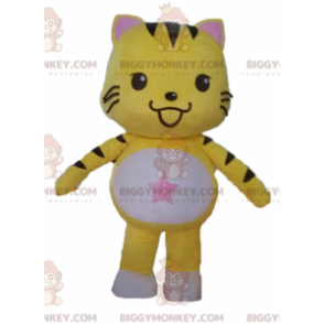 Traje de mascote de gato amarelo preto e branco BIGGYMONKEY™.