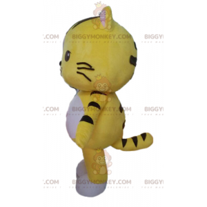 Traje de mascote de gato amarelo preto e branco BIGGYMONKEY™.