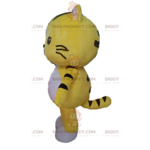 Svart och vit gul katt BIGGYMONKEY™ maskotdräkt. Kattunge