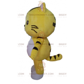 Traje de mascote de gato amarelo preto e branco BIGGYMONKEY™.