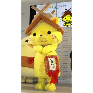 BIGGYMONKEY™ Costume da mascotte Gatto giallo con tetto in