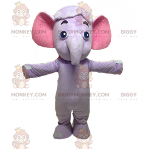 Costume de mascotte BIGGYMONKEY™ d'éléphant violet et rose.
