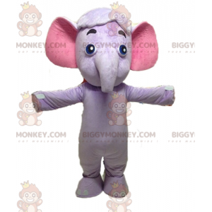 Paars en roze olifant BIGGYMONKEY™ mascottekostuum. Paars