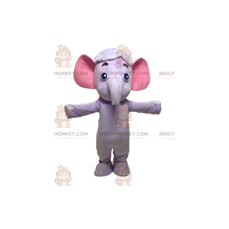 Fantasia de mascote BIGGYMONKEY™ de elefante roxo e rosa. Traje