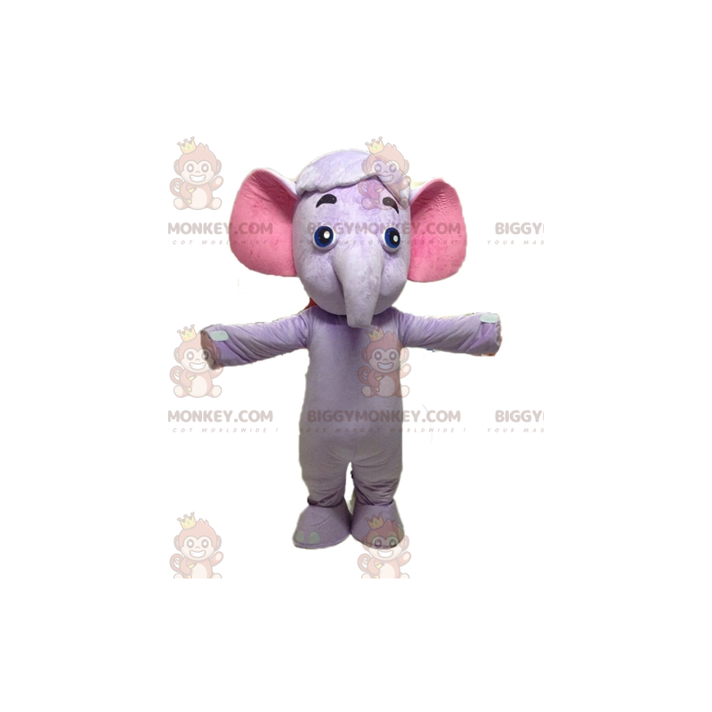 Paars en roze olifant BIGGYMONKEY™ mascottekostuum. Paars