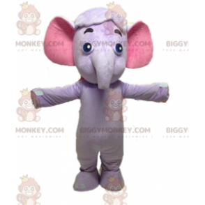 Paars en roze olifant BIGGYMONKEY™ mascottekostuum. Paars