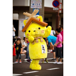 BIGGYMONKEY™ Mascot Costume Yellow Cat with House Roof on Head