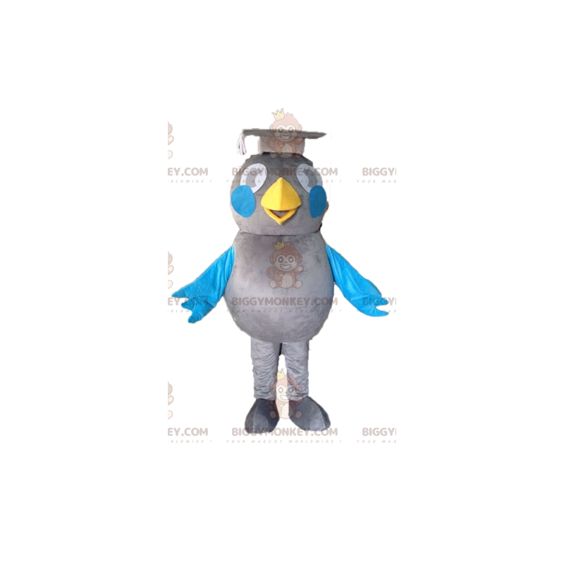 BIGGYMONKEY™ costume da mascotte di uccello grigio e blu.