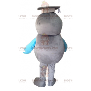 BIGGYMONKEY™ mascot costume of gray and blue bird. Graduate