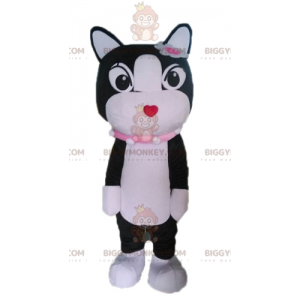 Costume della mascotte del gatto bianco e nero BIGGYMONKEY™.