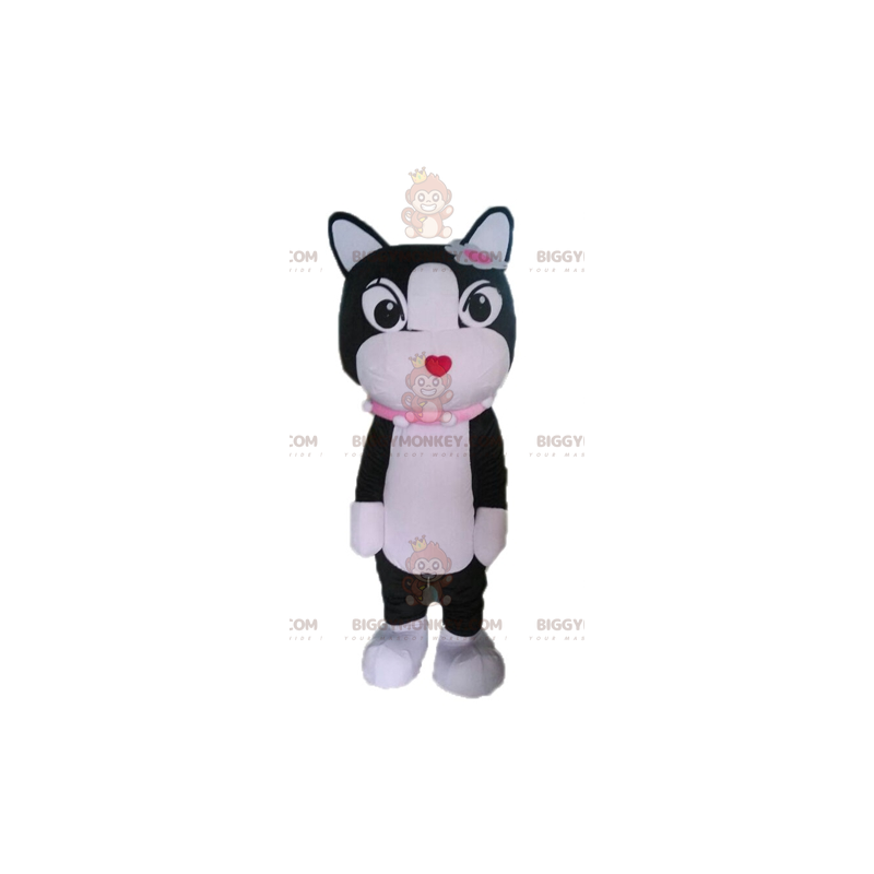 Traje de mascote de gato preto e branco BIGGYMONKEY™. Traje de