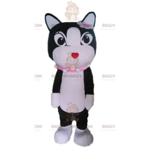 Costume della mascotte del gatto bianco e nero BIGGYMONKEY™.