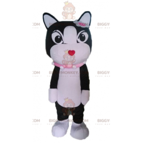 Schwarze und weiße Katze BIGGYMONKEY™ Maskottchen-Kostüm.