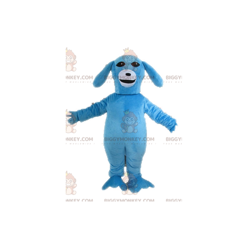 Blau-weißer Hund BIGGYMONKEY™ Maskottchen-Kostüm. Blaues Tier