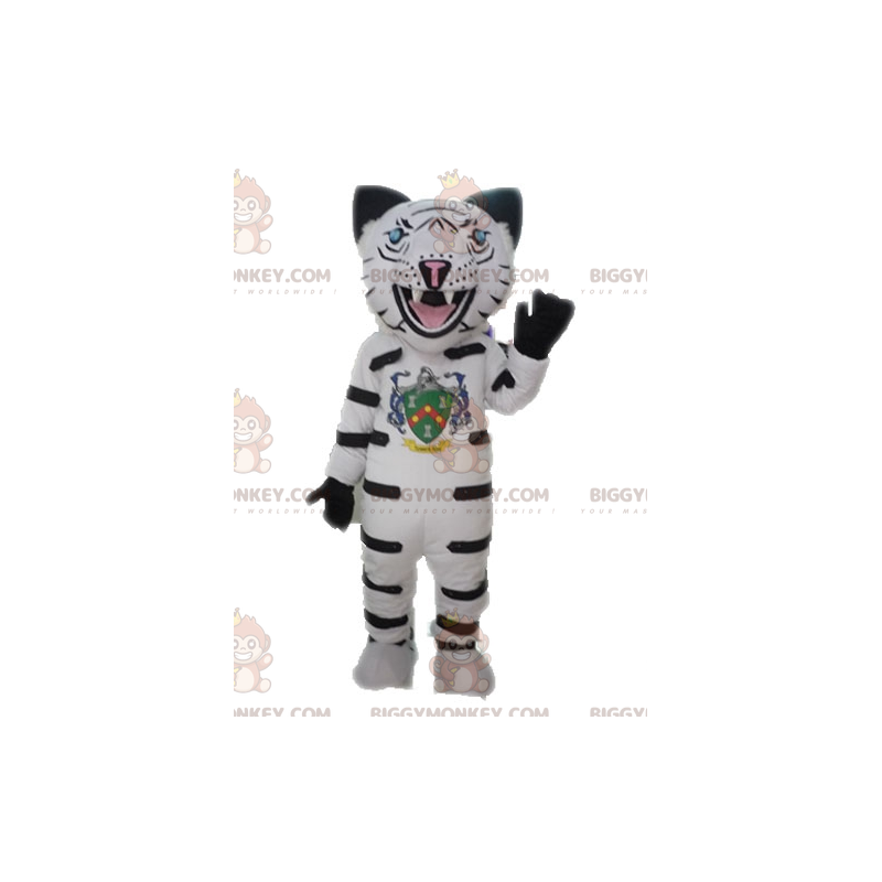 Costume de mascotte BIGGYMONKEY™ de lynx de léopard blanc.