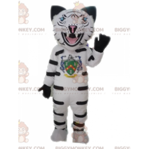 BIGGYMONKEY™ white leopard lynx mascot costume. Cheetah