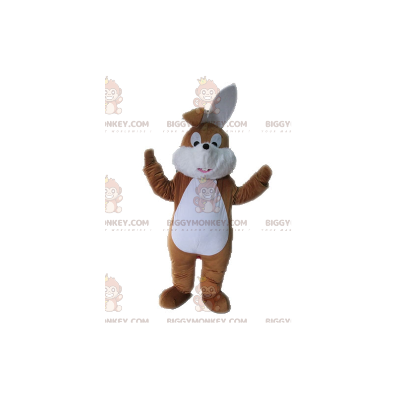 Mjuk och söt brun och vit kanin BIGGYMONKEY™ maskotdräkt -