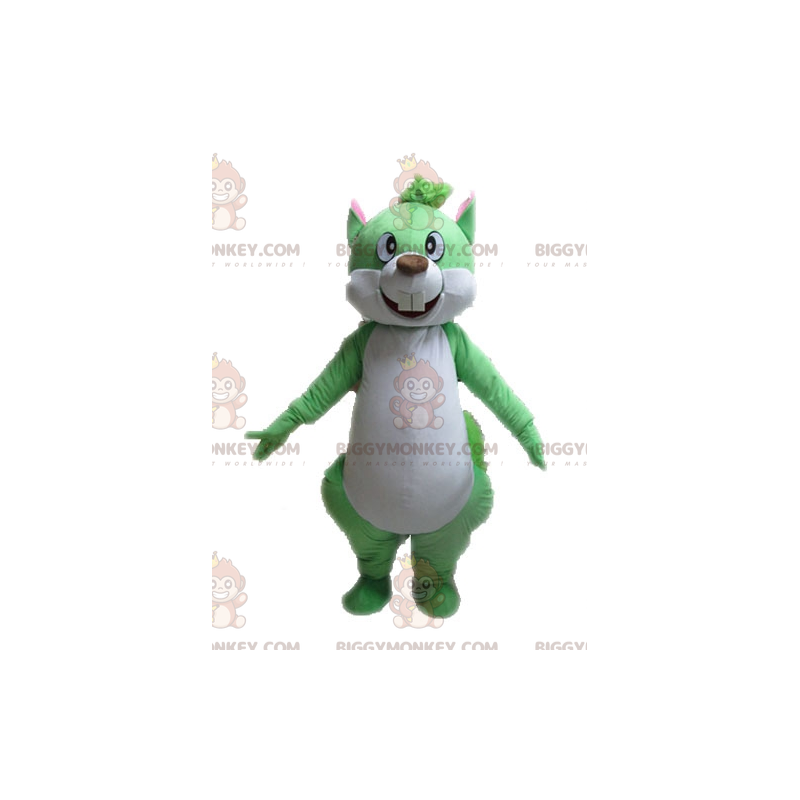 Disfraz de mascota de ardilla gigante verde y blanca