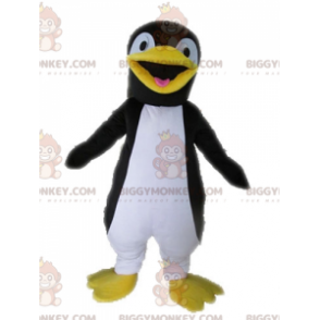 Traje de mascote gigante de pinguim preto amarelo e branco